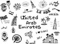 Hand drawn sketch vector illustration black and white united arab emirates Dubai and Abu dhabi islamic pattern set Royalty Free Stock Photo